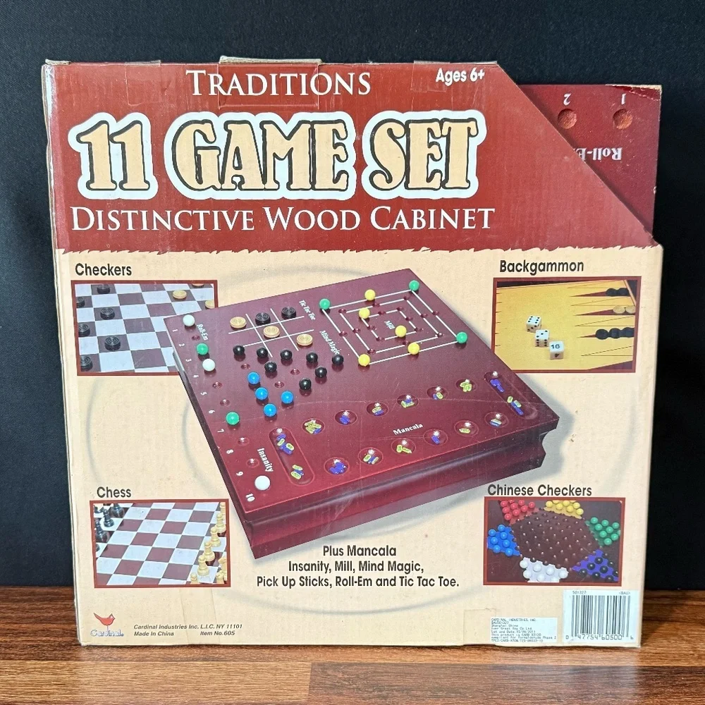 TRADITIONS 11 Game Set Distinctive Wood Cabinet